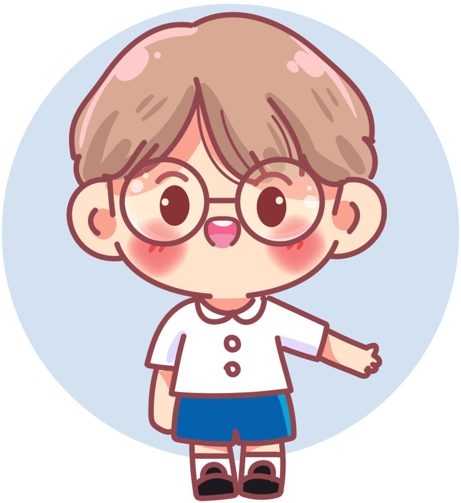 boy in a school uniform waving and welcoming character cartoon